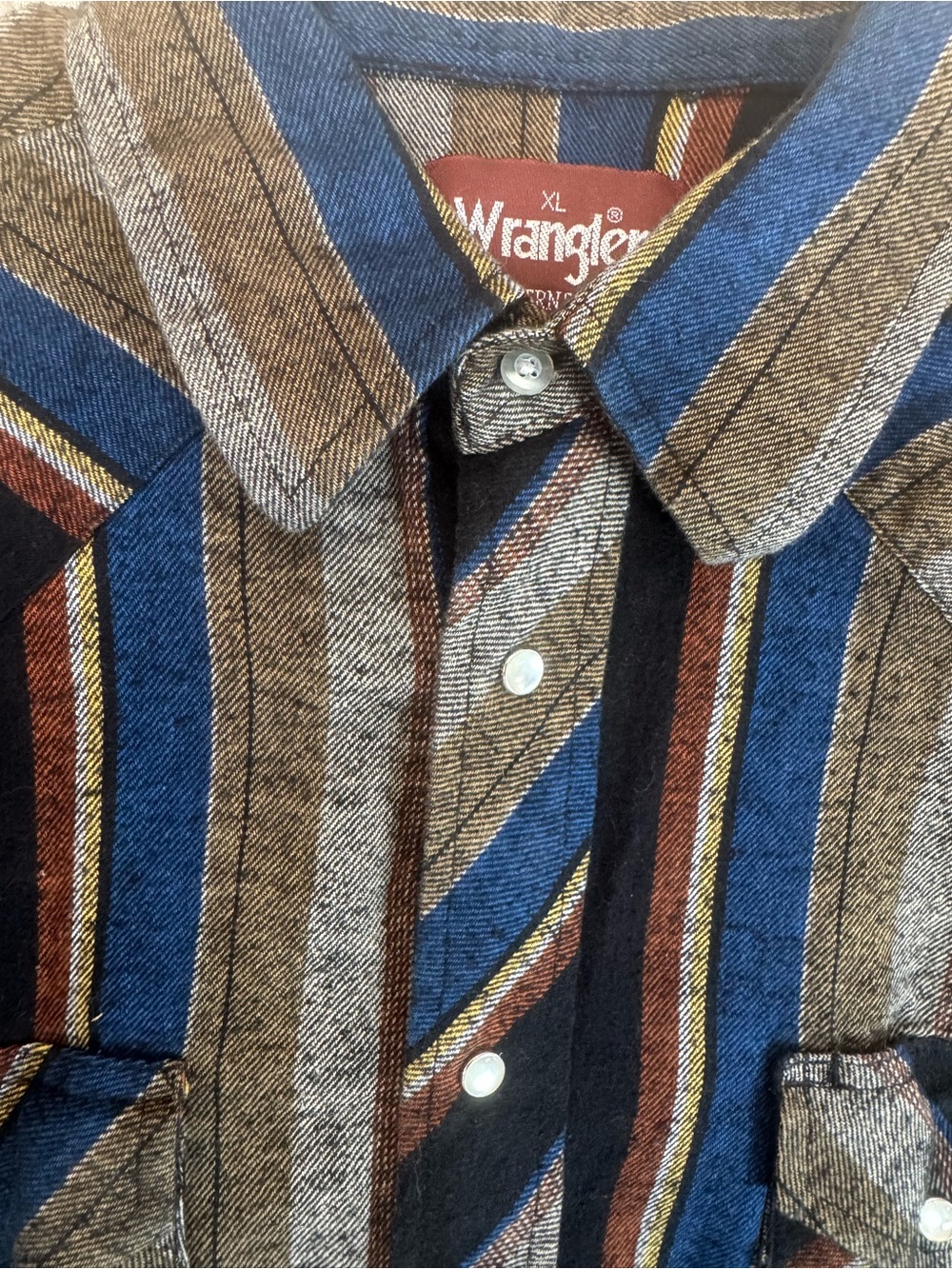 Vintage Wrangler Western Pearl button Cowboy Workwear Flannel Cotton Long sleeve - Picture 4 of 5